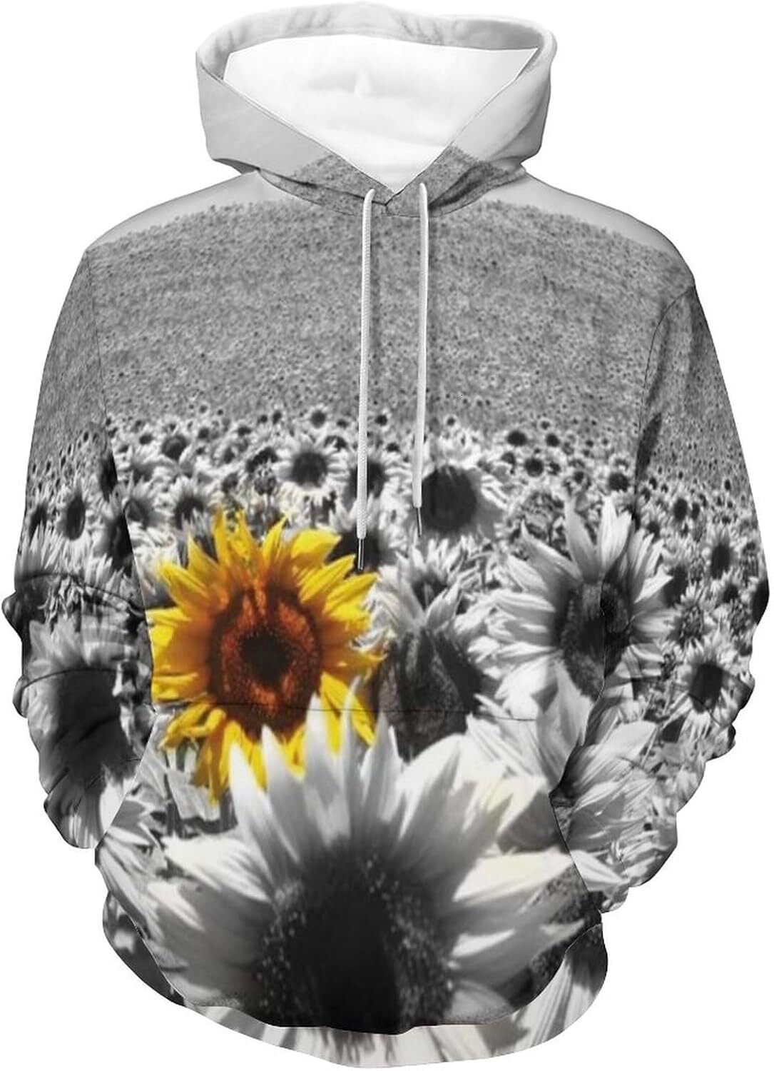 Hoodie for Mens Womens Mens Unisex Novelty Hoodies Sunflower Field Black and White a Single Yellow Flower Individuality Graphic Hoodies sweatshirt coo