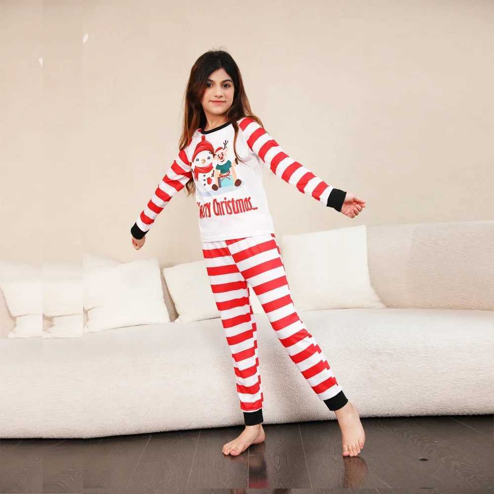 Striped cartoon printed family Christmas pajamas set matching set for parents and children soft and warm 2-piece set cute baby Pjs Christmas appearanc