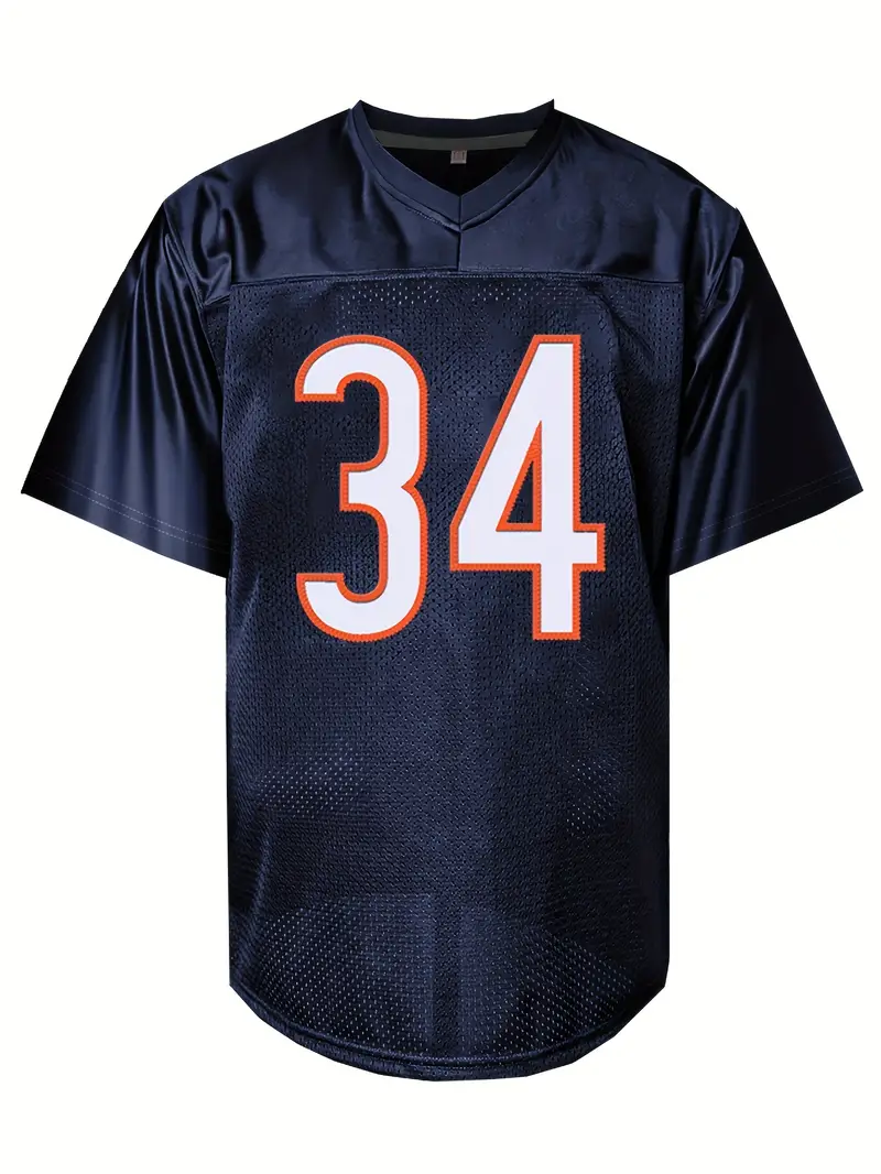 #34 Walter Payton Football Jersey Comfy V-Neck Navy Blue Embroidery for Training and Competition Breathable Moisture-Wicking American Football jersey