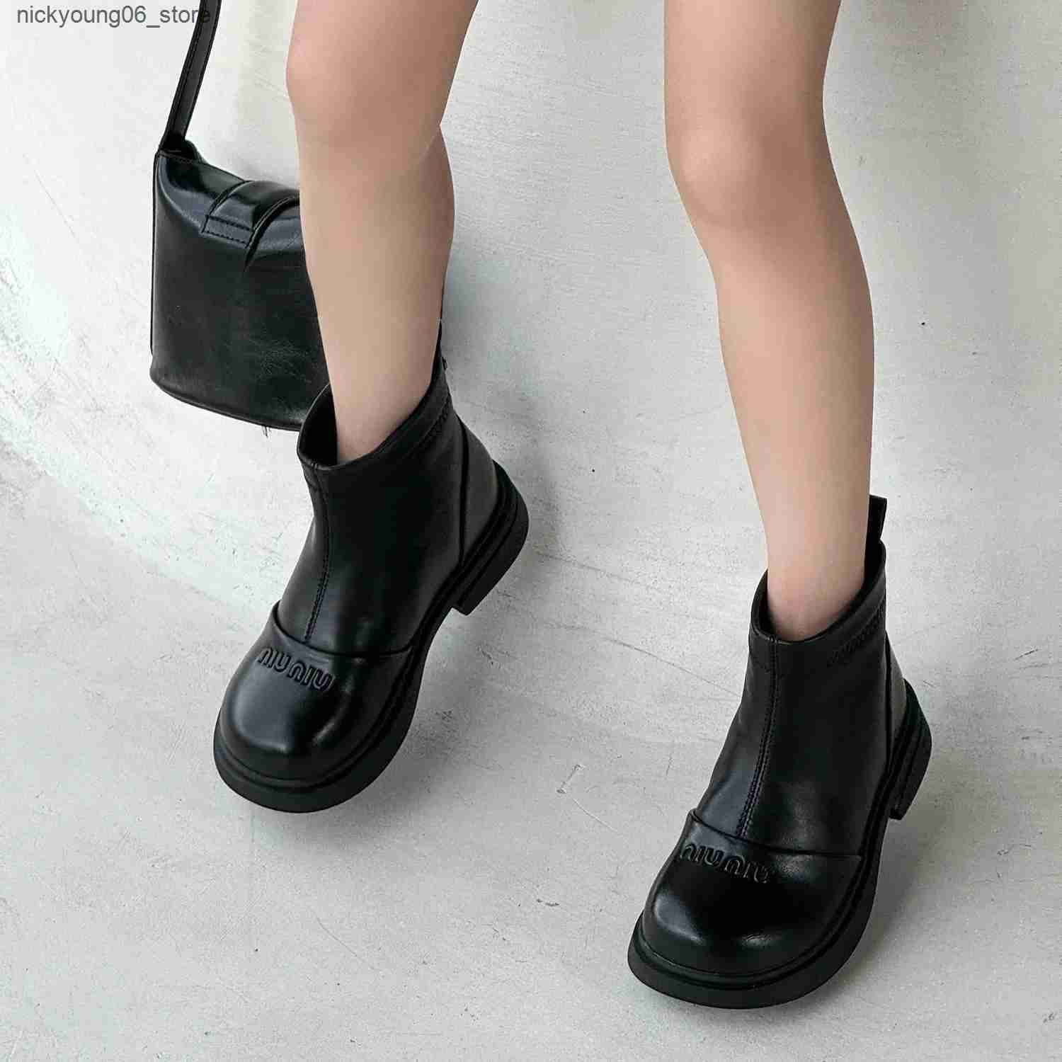 Boots Childrens Boys Girls Round Toe Zipper Platform Rubber Leather Autumn Boots Kid Toddler Fashion Soft Sole Princess Boots L240910