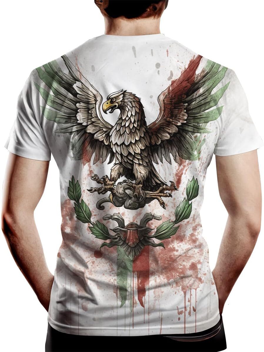 Mens T shirt Men's Retro Mexico Flag Shirt 3D Art Eagle Totem Cool Short Sleeve graphic tee Casual tops summer clothes Short sleeve