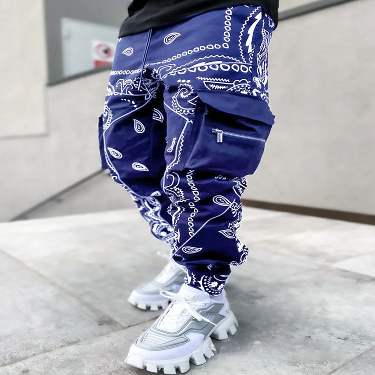 2024 foreign trade Independent station new cashew flower leisure sports haren pants men's loose high street multi bag work pants