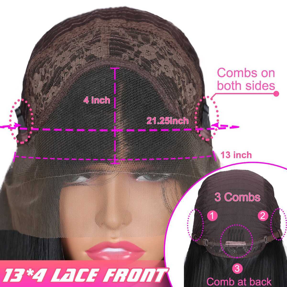 Yaki Kinky Straight Natural Black Color 13X4 Transparent Lace Frontal Synthetic Wig For Women Hairline Preplucked Cosplay DailyXJ241008