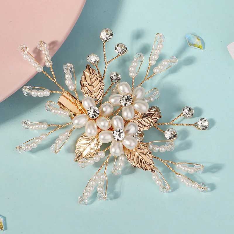 Fashionable Golden Flower Bridal Bucket Pearl Water Diamond Hairpin for Friends Pearl Bridal Wedding Hair Accessories W241007