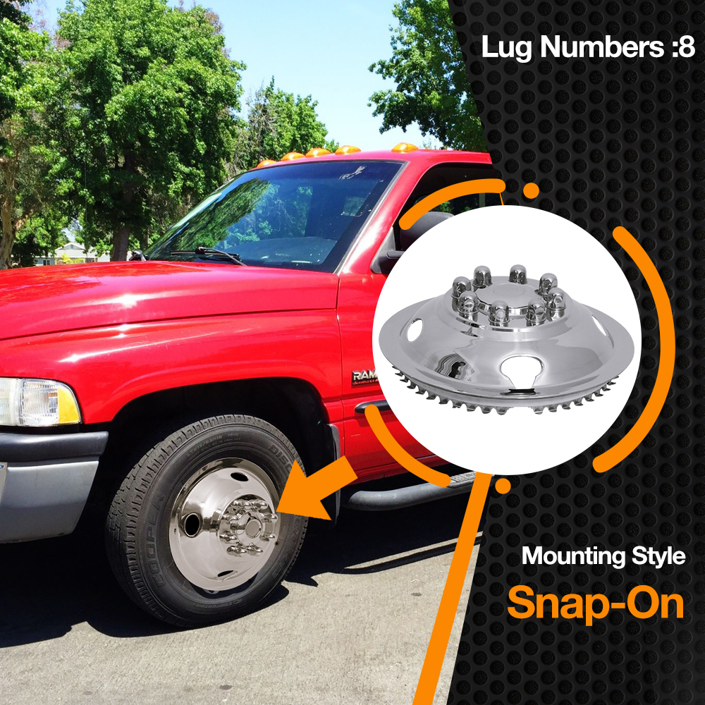 16 inch Wheel Simulator Kit, 8 Lug, Snap On, Stainless Steel Dually wheel cover Kit for 1974-2000 Chevy GMC 3500, 1974-1998 Ford F350, 2008-2021 E350/