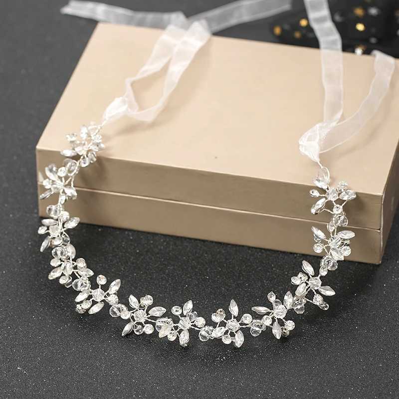 Handmade Silver Womens Bridal Headband with Crystal Water Diamond Hair Wedding Hair Accessories Vine Party W241007