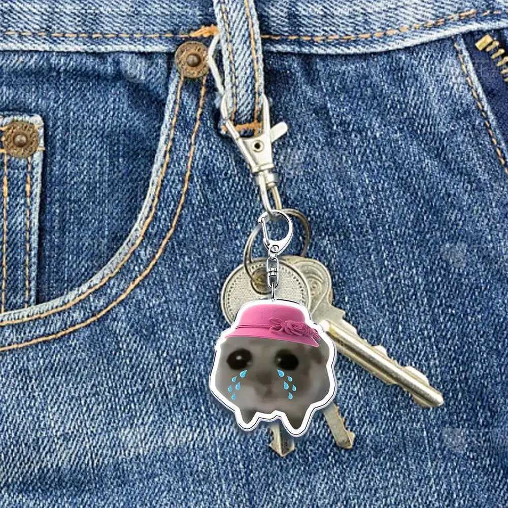 Popular Funny Meme I Am Just A Girl Sad Hamster Key Chain Keychains For Accessories Bag Pendant Keyring Jewelry Fans GiftsX241008