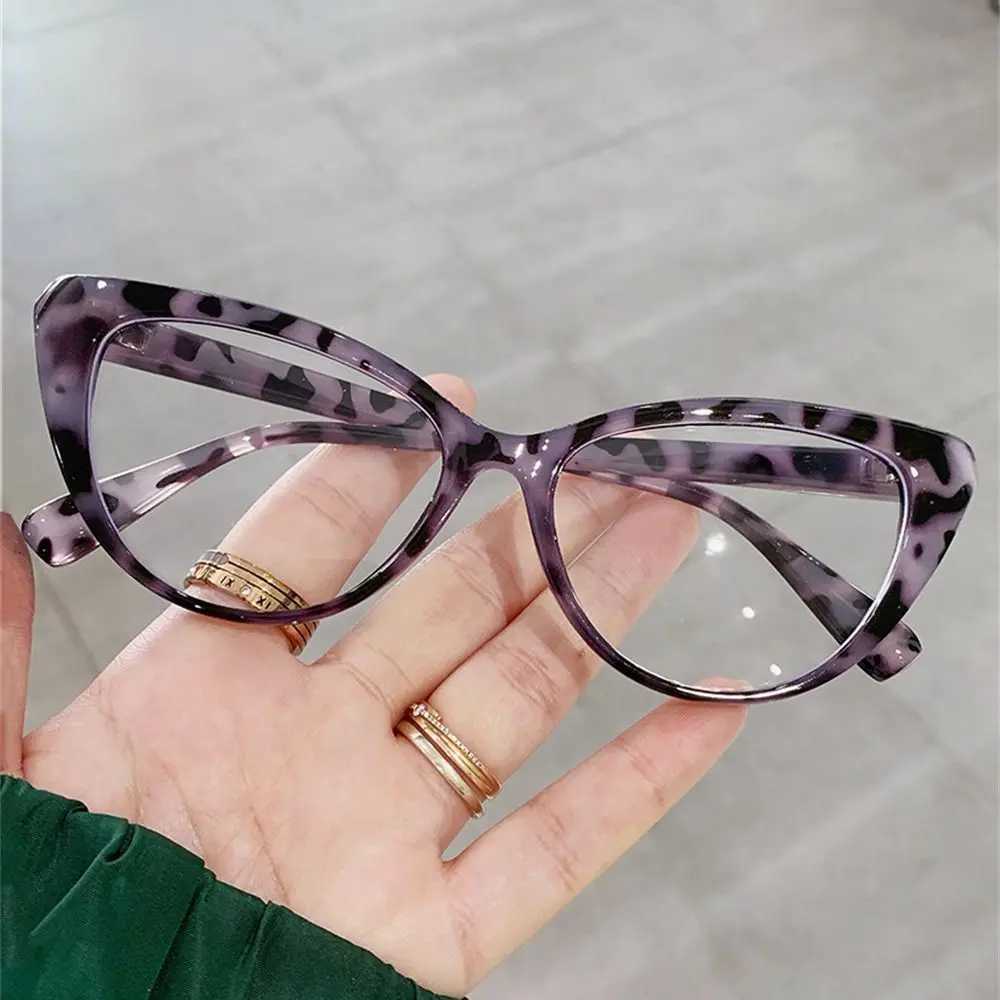 Fashion Cat Eye Design Leopard Print Women Anti-Blue Light Glasses Big Frame Transparent Lens Vision Care Computer EyeglassesX241008