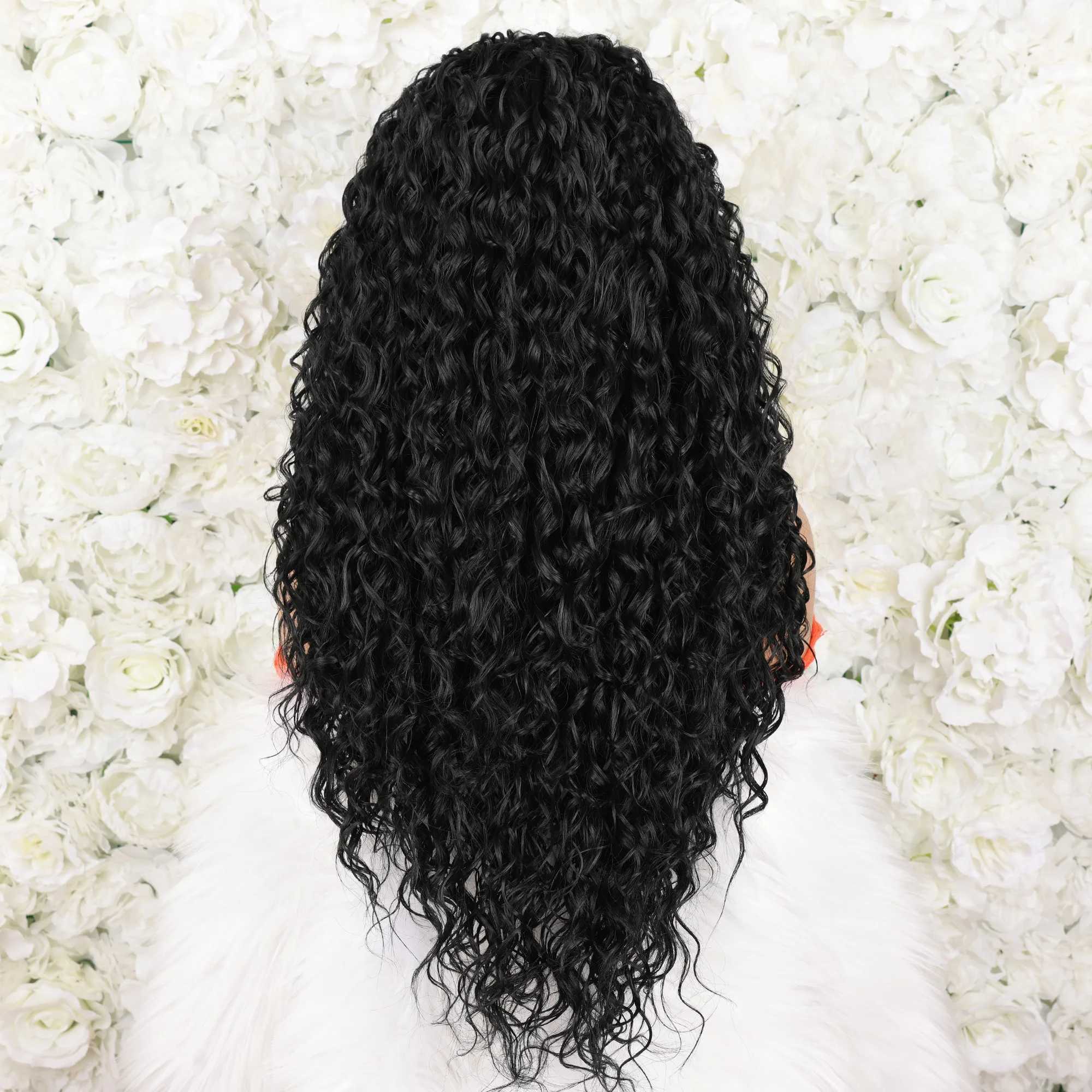200% Density 13*4 Lace Front Synthetic Wig Long Afro Curly Wig For Women Elegant Natural Looking For Daily UseXJ241008