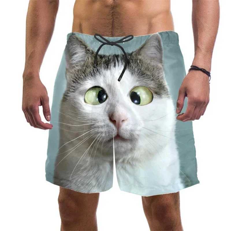 3D printed fun cat beach shorts mens quick drying swim trunks summer drag cool vacation surfboard shorts mens clothingW240713