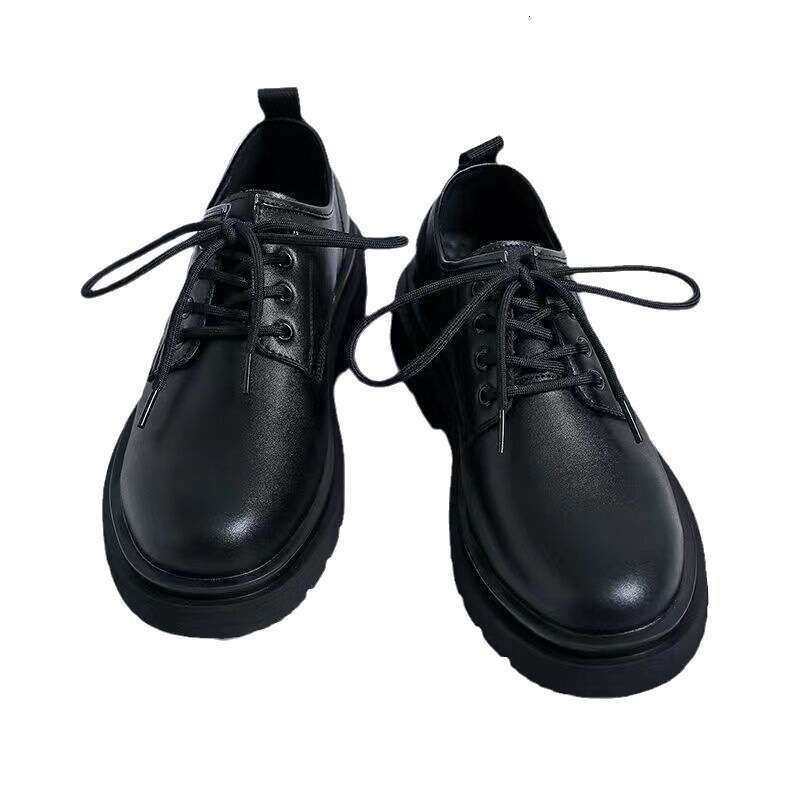 Men Formal Casual Business Leather Shoe British Style Student Thick Soled Lace Up Round Toe Non Slip Comfort Outdoor Shoes