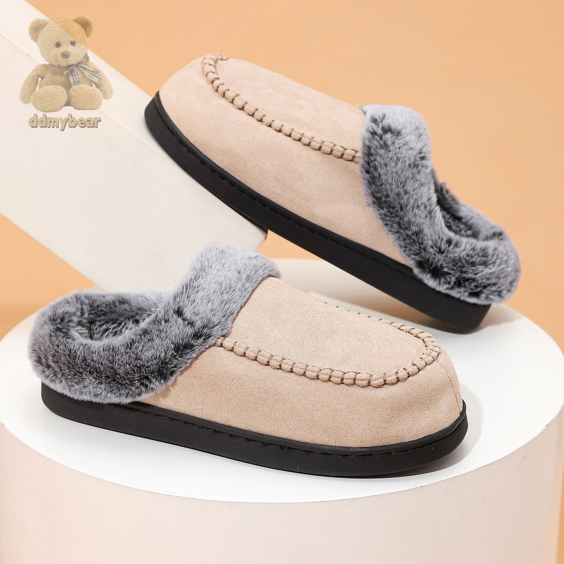 Ddmybear New Men's Fading Hairy Mouth Mark Shoes For Home Warmth And Outer Wear With Velvet Anti Slip Thick Cotton Slippers Chinese Brand Shoes F