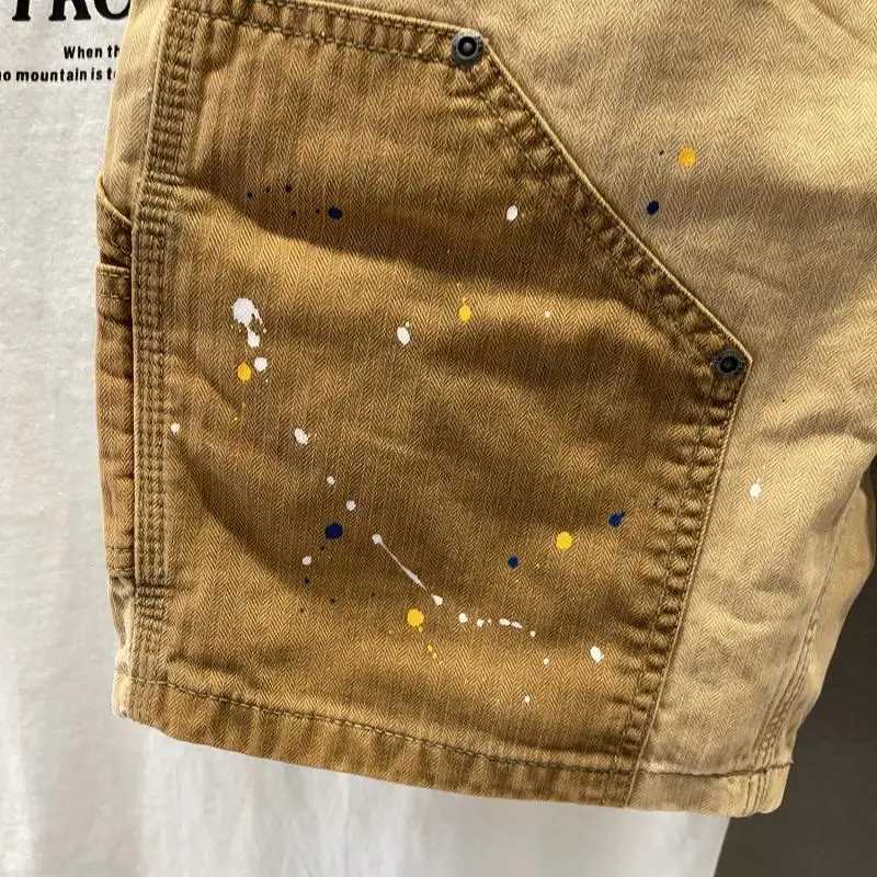 Splashed Ink Fashion Splicing Casual Shorts for Men Loose Straight Handed Personalized Pure Cotton 1/5 PantsW240713