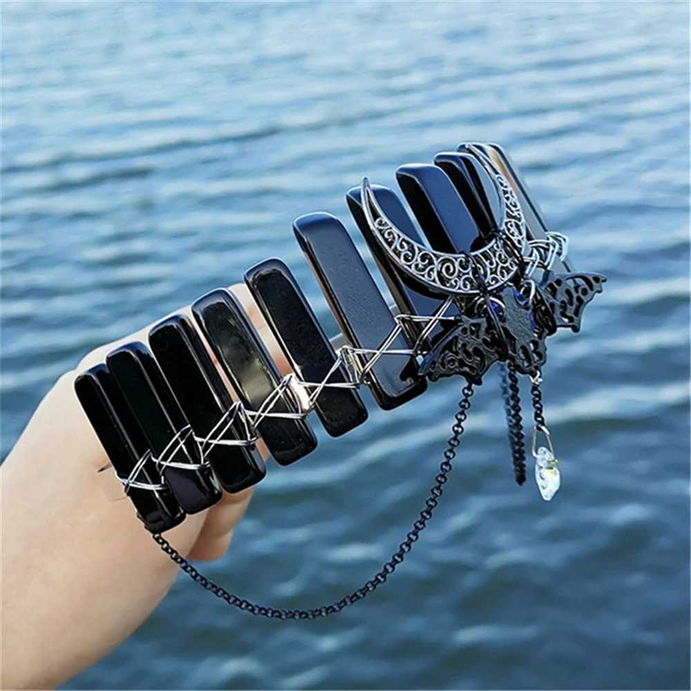Handmade Gothic Black Crystal Bat Moon Headband Womens Crown Witchcraft Headpiece Ball Hair Accessories Noble Creative Jewelry Gifts W241007