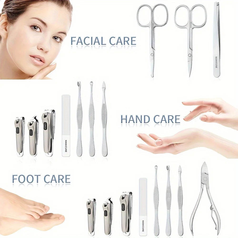 9-in-1 high-quality ergonomic set practical kit stainless steel nail clipper with leather case suitable for both men and women 240927