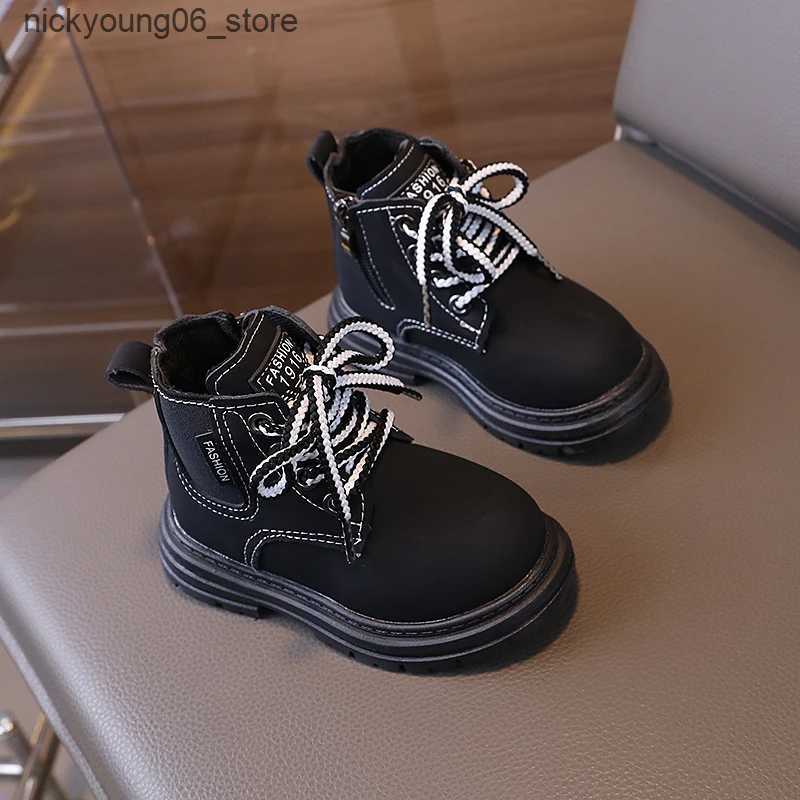 Boots New Spring Autumn Kids Boots for Boys Round-toe Causal Children Ankle Boots Fashion Simple Girls Thick Bottom School Black Boots L240910