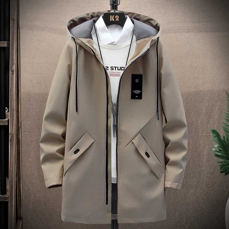 New Mens Casual Long Jackets Coats Hooded Streetwear Hip Hop Windbreaker Outwear Jacket Men Spring Autumn Mens Clothing 2025 W250524