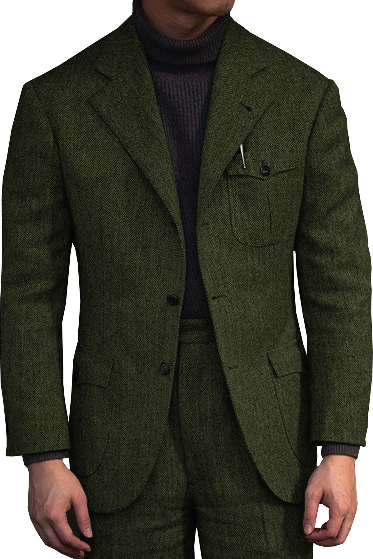 2 Pieces Mens Wedding Tuxedos Tweed Wool Winter Warm Groom Short Coat Outdoor Wear Jacket Pants Suits