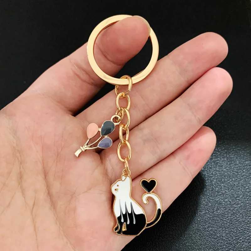Cute Keychain Cat Heart Balloon Key Ring Enamel Key Chains Friendship Gift For Women Men Handbag Accessorie Car Keys DIY JewelryX241008
