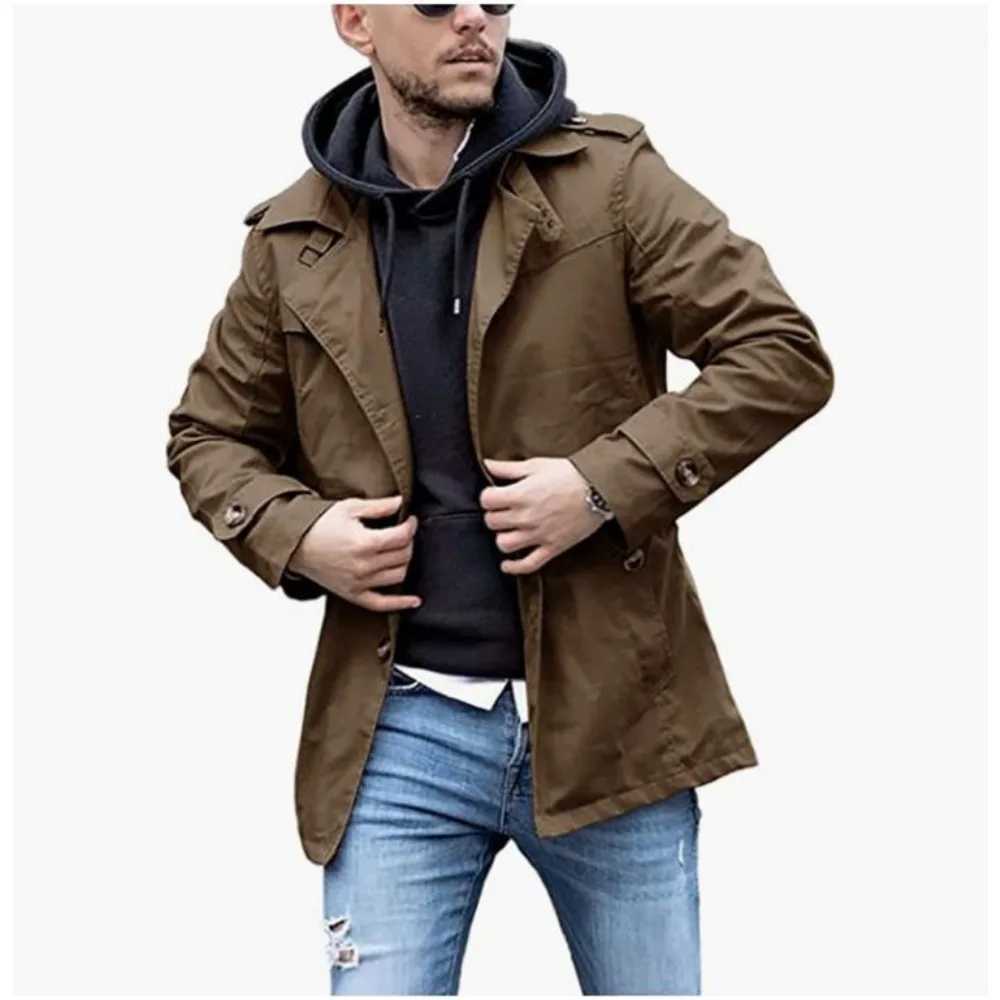 Jacket outerwear long sleeves single corset medium length jacket trench coat womens fashionable handsome straight trench coat W241007