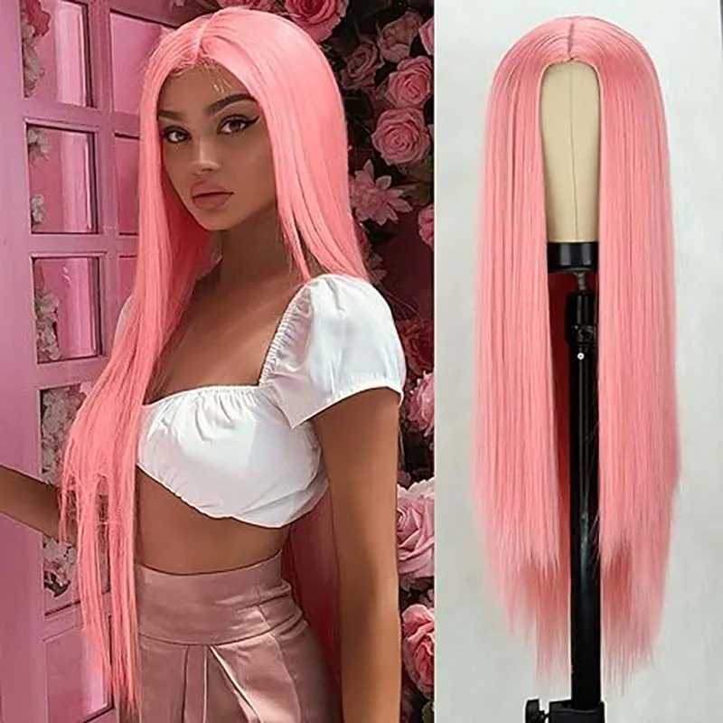 Synthetic Pink Wig for Women Long Pink Wig Straight Pink Wig Natural Looking for CosplayXJ241008