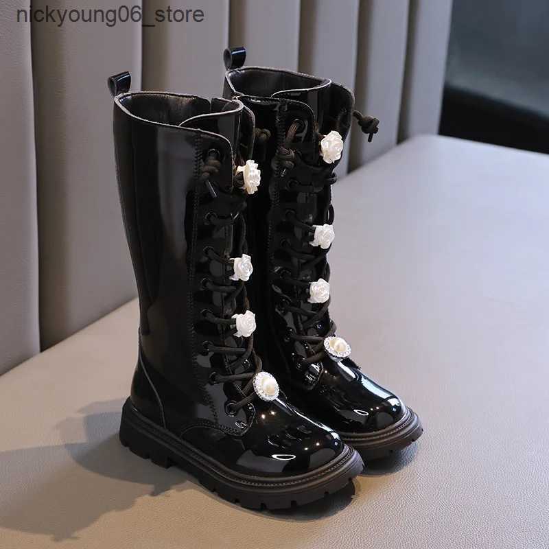 Boots Spring and Autumn New 2024 Versatile Breatheable Sweet Girls Casual High Boots Elegant Princess Boots Drop Shipping Fashion Kids L240910