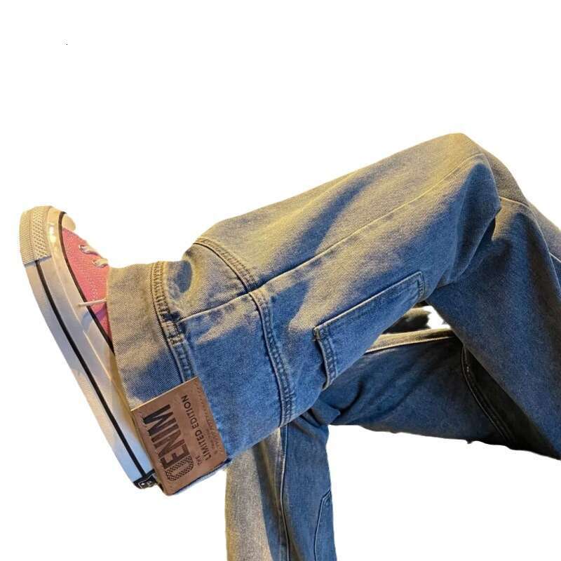 American High Street Trendy Inverted Reverse Wearing Micro La Jeans Autumn Loose Casual Straight Tube Rascal Handsome Wide Leg Pants Men