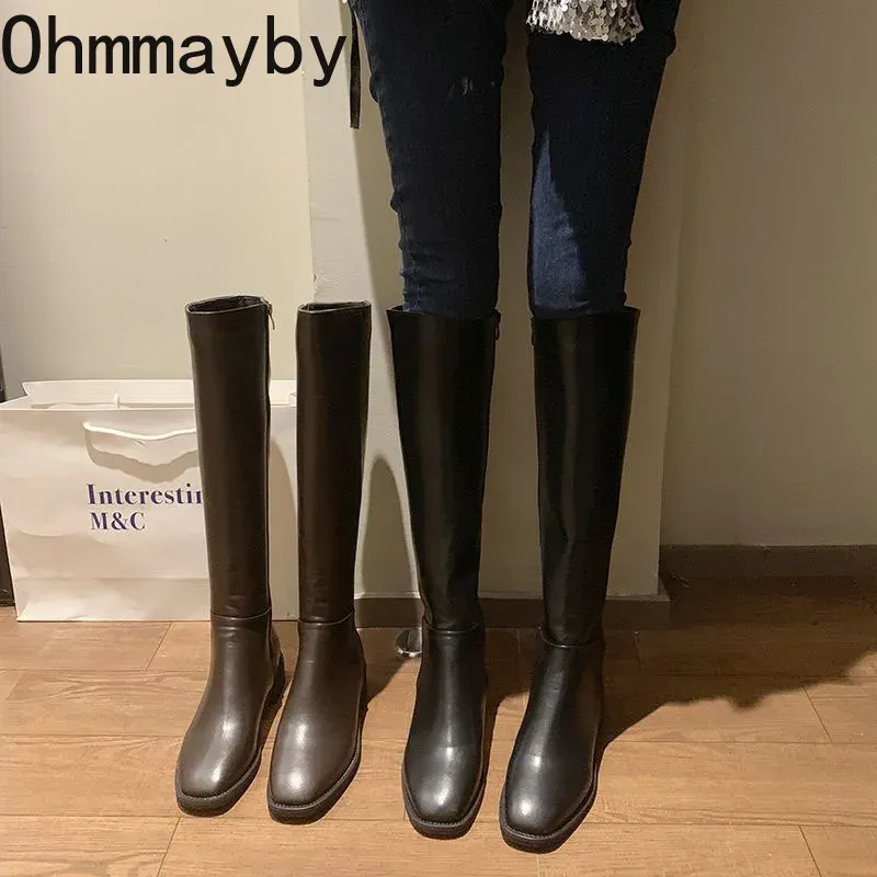 Cotton Women Knee High Boots Fashion Zippers Ladies Elegant Low Heel Long Booties Winter Soft Leather Women's Footwear 241123 241126