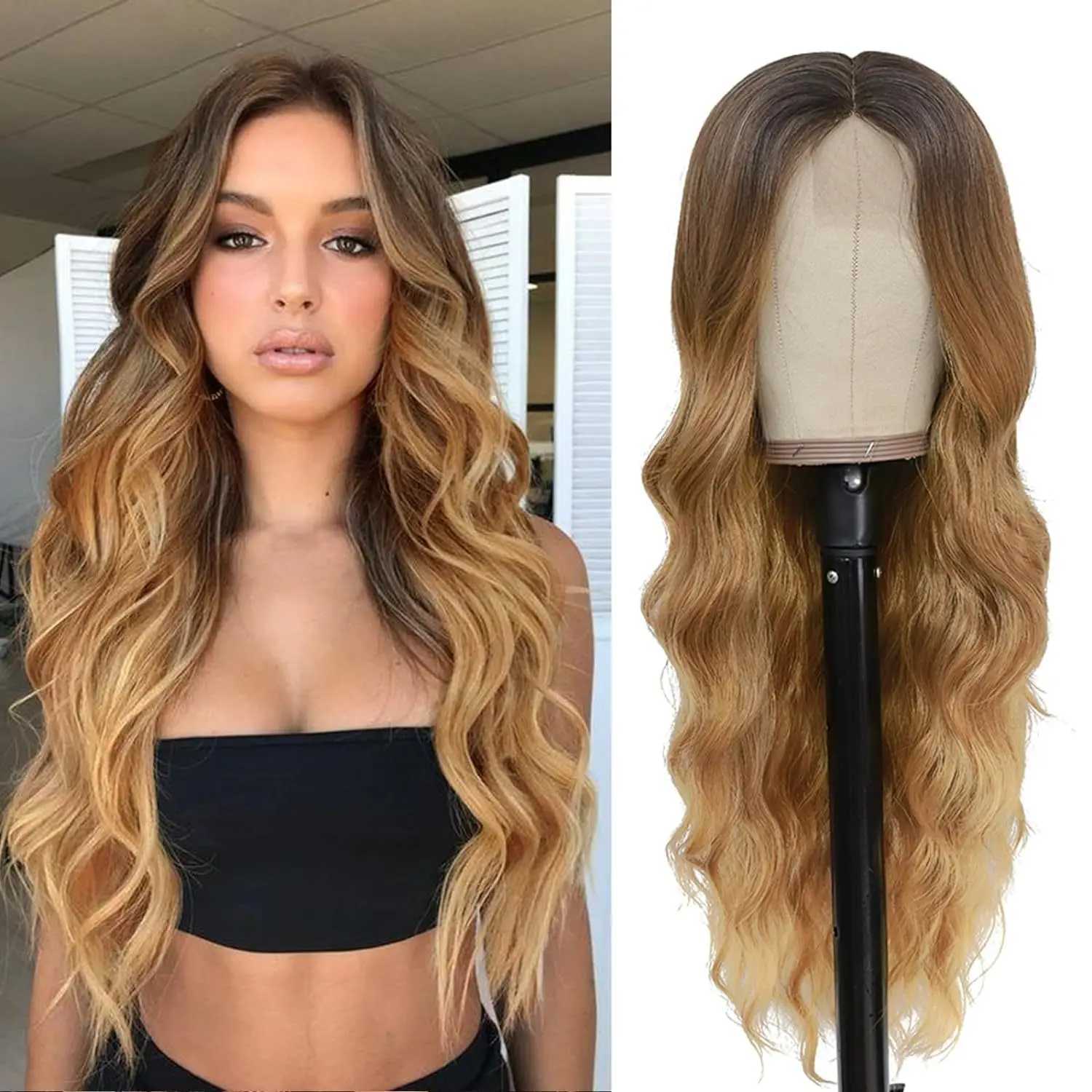 Synthetic Wig Wavy Lace Long Curly 28 Inch Middle Part Heat Resistant Fiber Colorful for Women Lady Girl Daily Party UseXJ241008