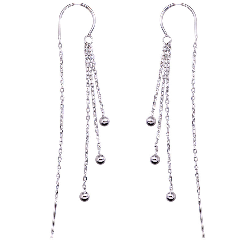 Pure sier needle for women, internet famous earrings, curved hoo, round beads, tassels, niche earrings