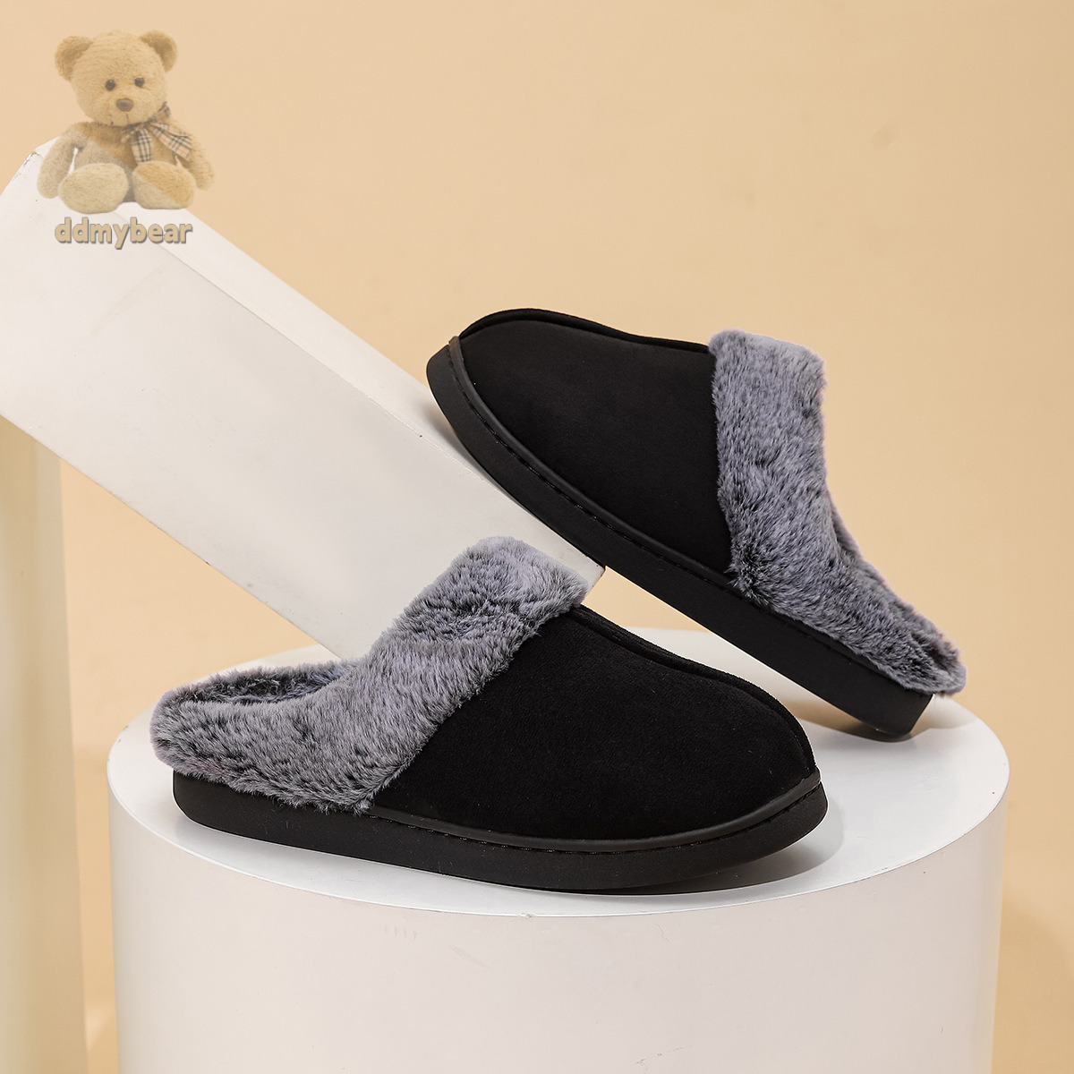Ddmybear New Winter With Anti Slip And Warm Slippers, Faded Fur Mouth, Thick Sole, Couple Style Cotton Slippers Chinese Brand Shoes F1008-20