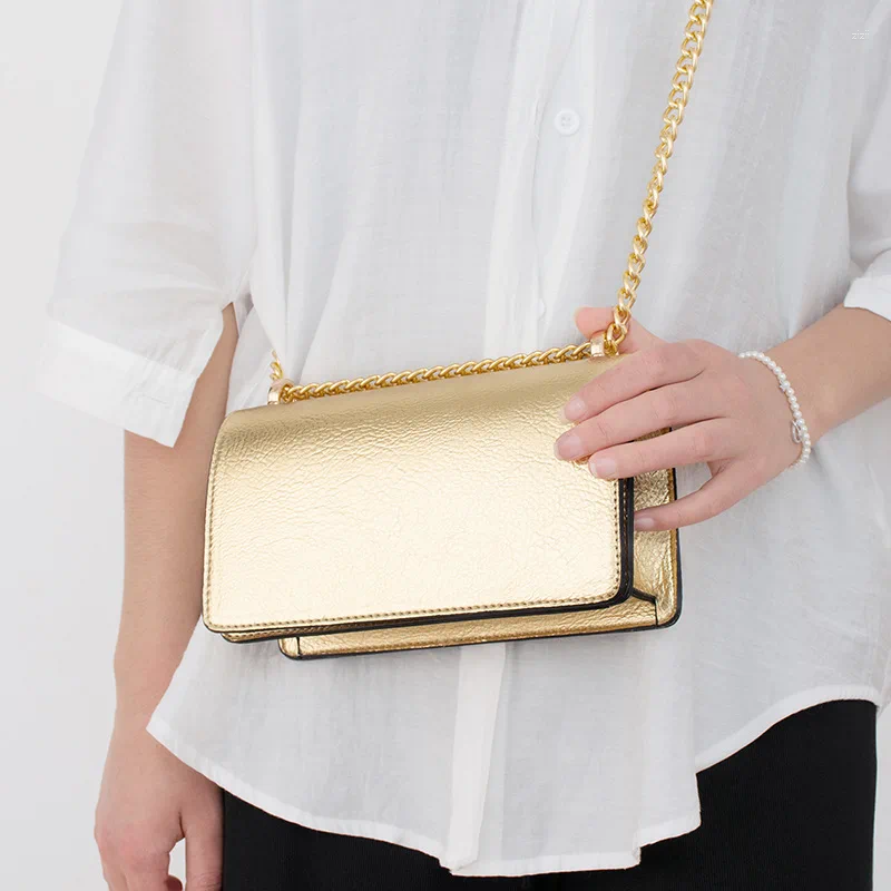 Drawstring Women's Litchi Leather Shoulder Bag With Chain Classic Gold New Clutch Cleanfit Style Sold Color Mirror Purse For Party Wholesale