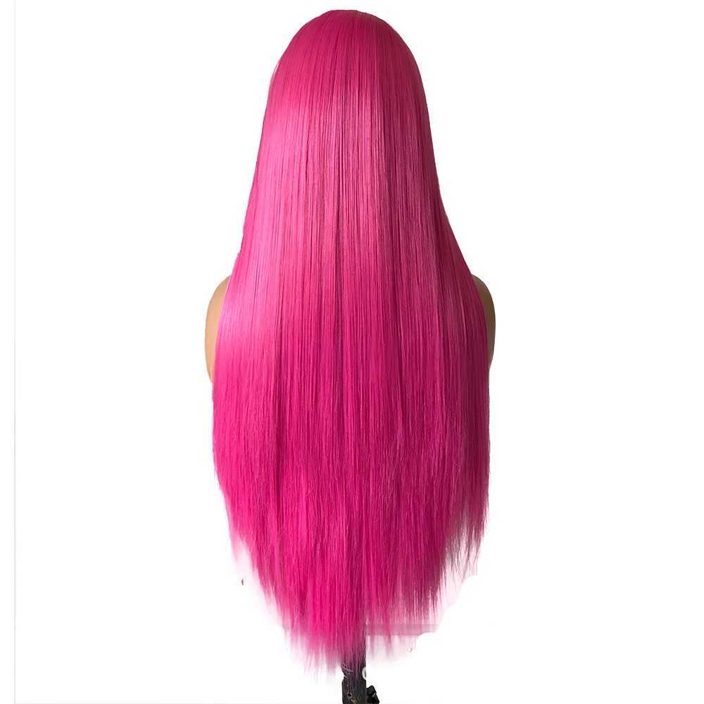 Rose Pink Straight Synthetic Lace Wig Glueless Wigs For Women Natural Hairline Daily Wear Long Pink Wig Cosplay Part Front HairXJ241008