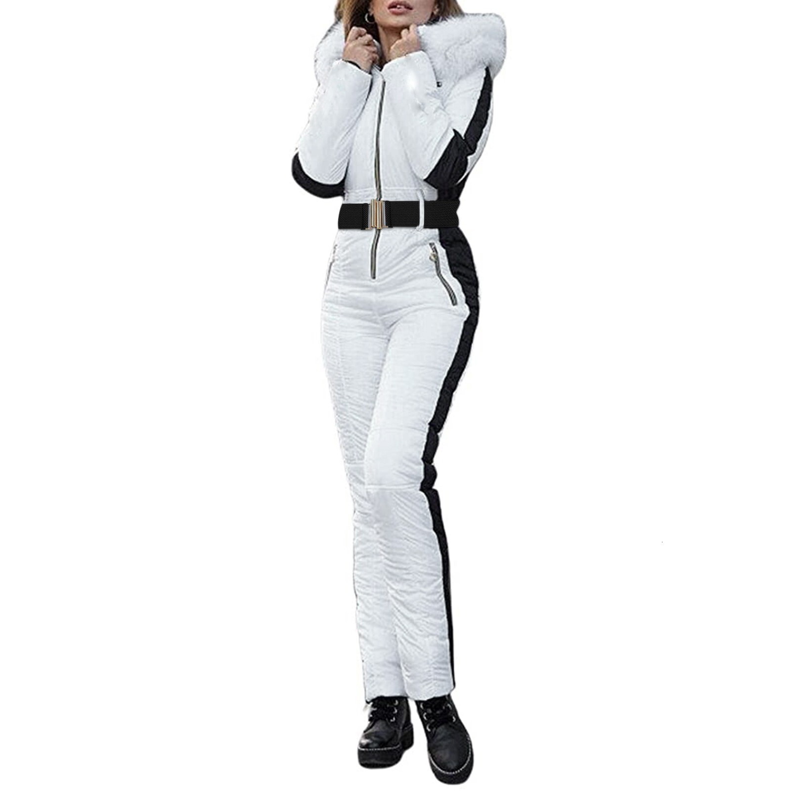 Women's Skiing Suites Winter Padded Clothes Waterproof With Removable Collar Outdoor Sports Zipper Ski Suit
