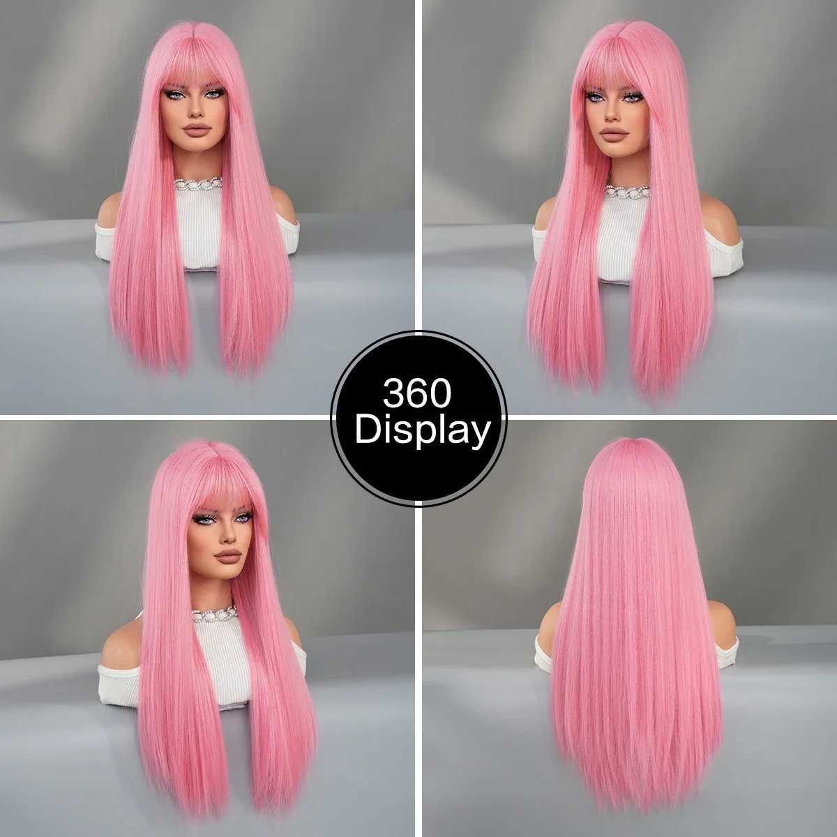 NAMM Long Straight Cherry Blossom Powder Wig For Women Daily Party Natural Synthetic Middle Part Wig Heat Resistant Fiber LongXJ241008