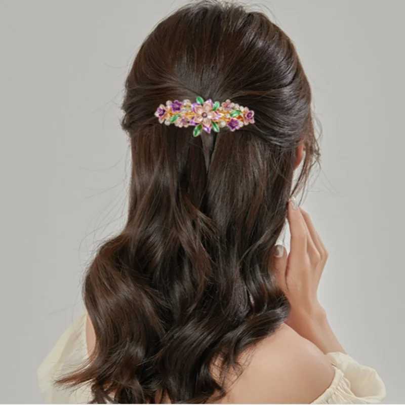 Korean version crystal flower spring clip painting latex board hair top clip temperature fashion hair clip jewelry W241007