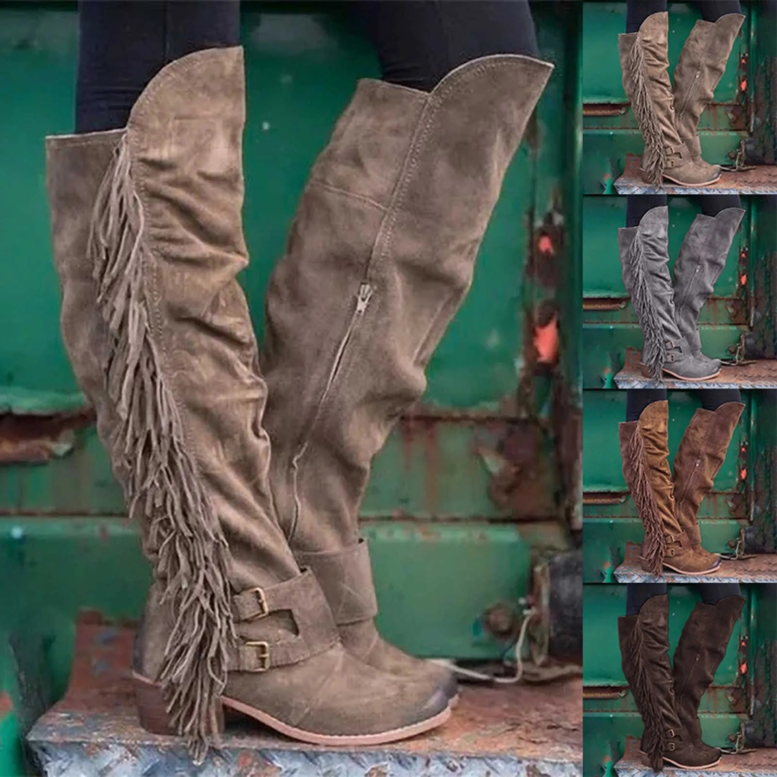 Womens mid calf boots womens knee above long boots edge Western cowboy boots Pointed heels lace heels womens high boots 241007