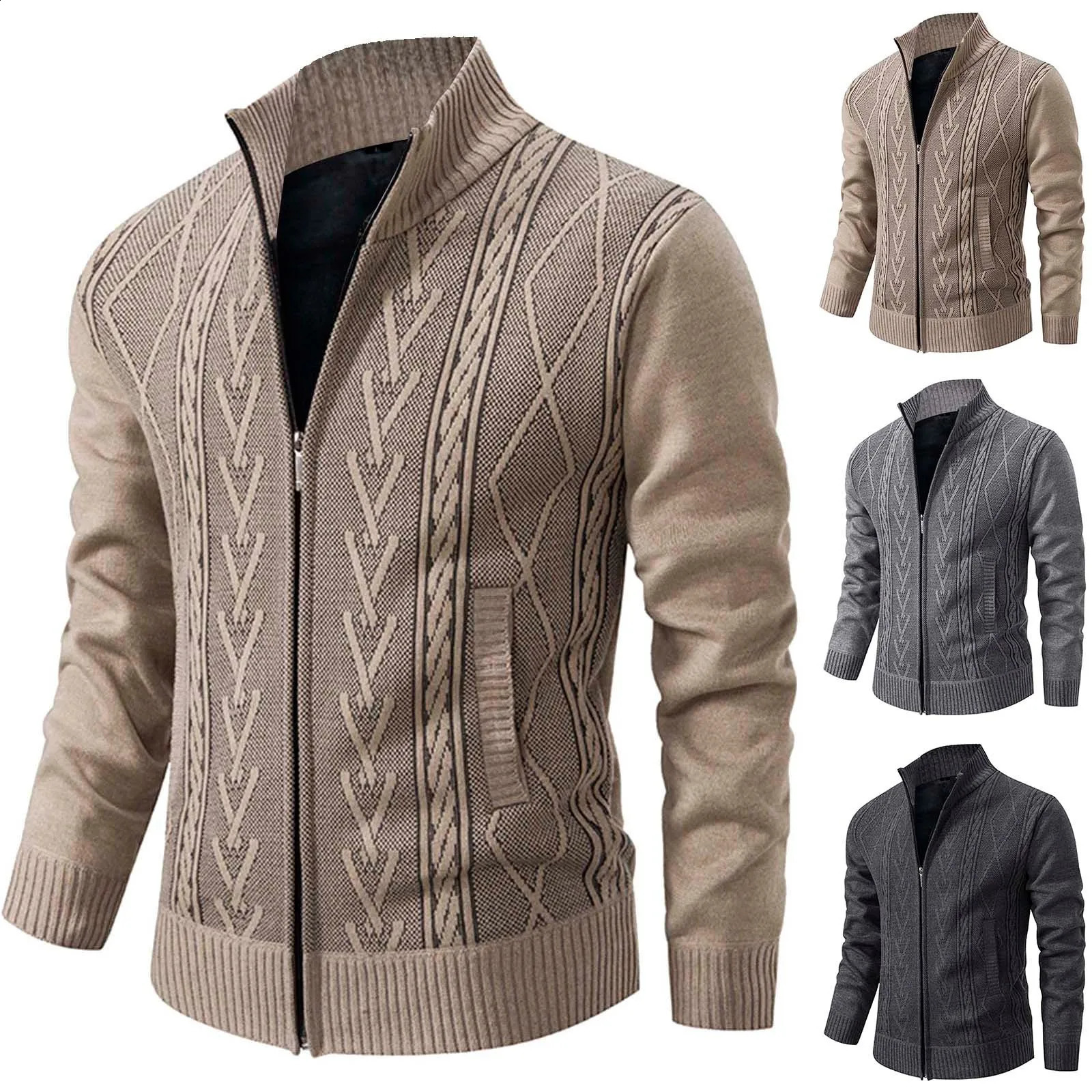 Mens knitted sweater cardigan wool sweater mens Y2K zipper sweater mens solid color casual business warm jumper Harajuku jacket 241007