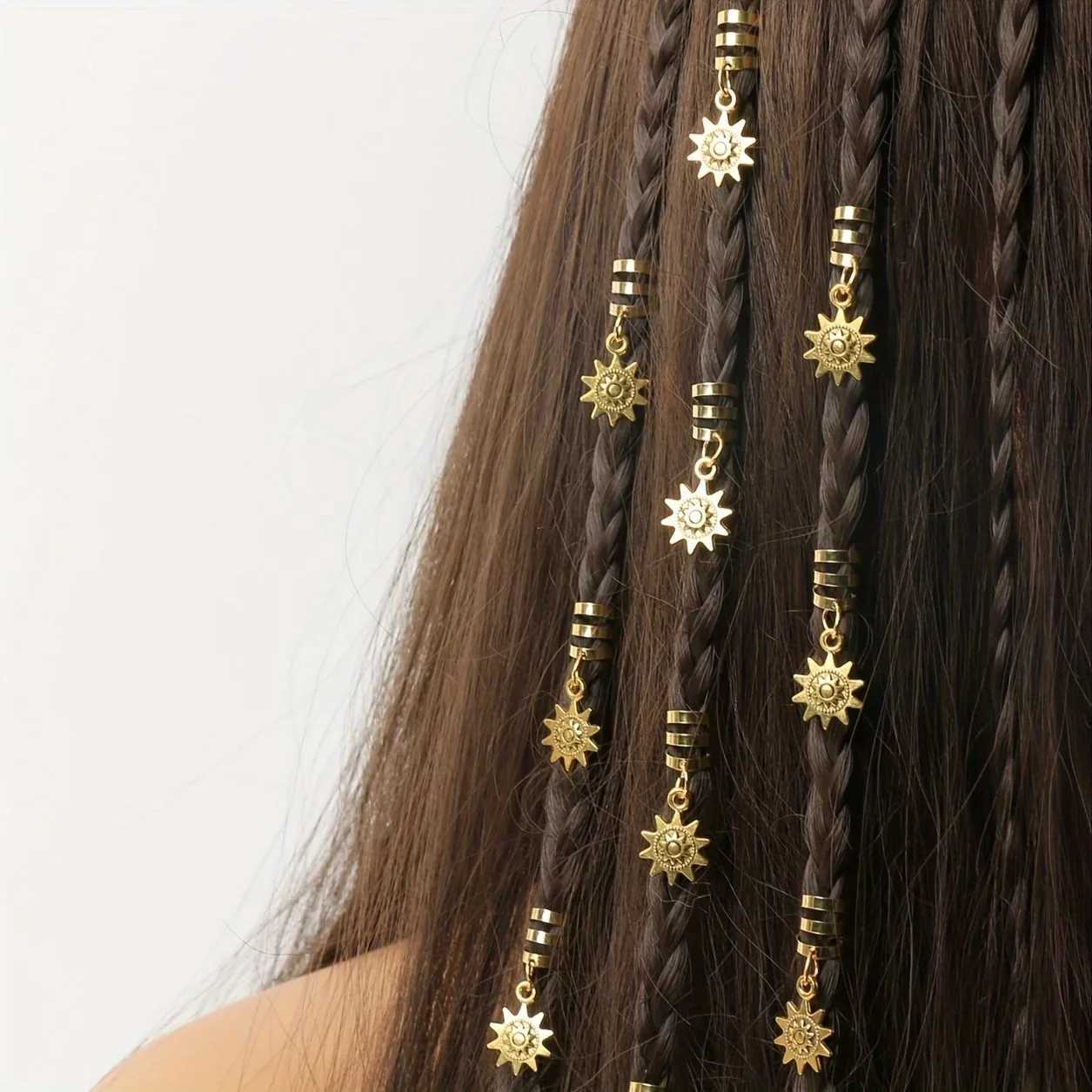 10 pieces/set of vintage sunflower decoration hair rings elegant woven rings elegant hair accessories for women and girls W241007