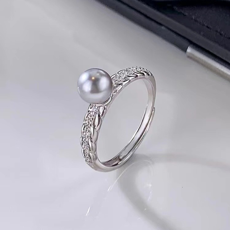 pearl sparkling diamond female niche design, open mouth ring, light luxury, high-end fashion, index finger ring
