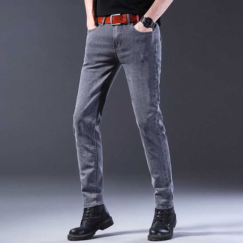 Classic casual jeans mens pants 2024 new solid color fashionable ultra-thin elastic Trouser mens brand high-quality gray denim mens pantsW240715