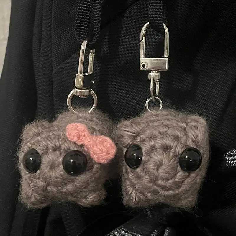 Crochet Animal Keychains Sad Hamster Plush Doll Pendants Funny Keyring Bag Accessories for Children Birthday Christmas GiftsX241008