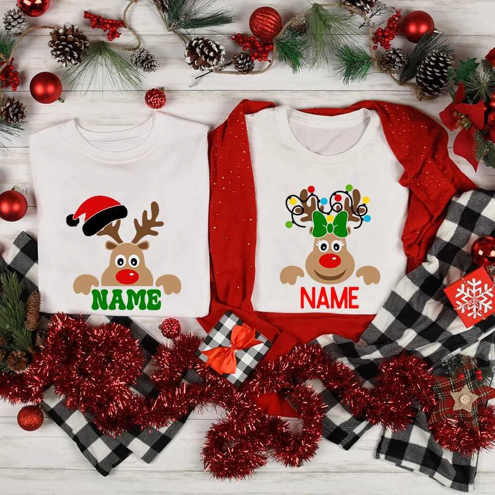 Reindeer Family Christmas Shirt Personalized Christmas Family Shirt Custom Dad Mom Child Name T-shirt Christmas Gift Clothing W241008