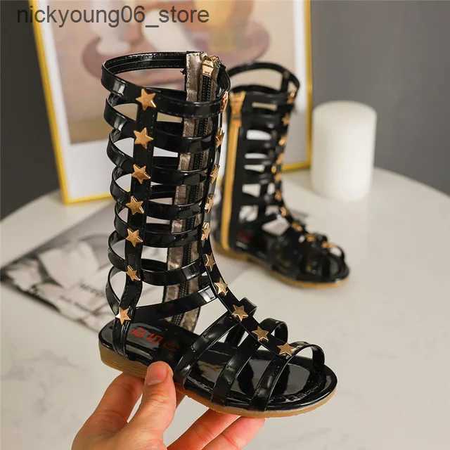 Boots Kids Sandals Summer Fashion Star Sandals High Boots Girls Princess Shoes Flat Heels Children Party Shoes L240910