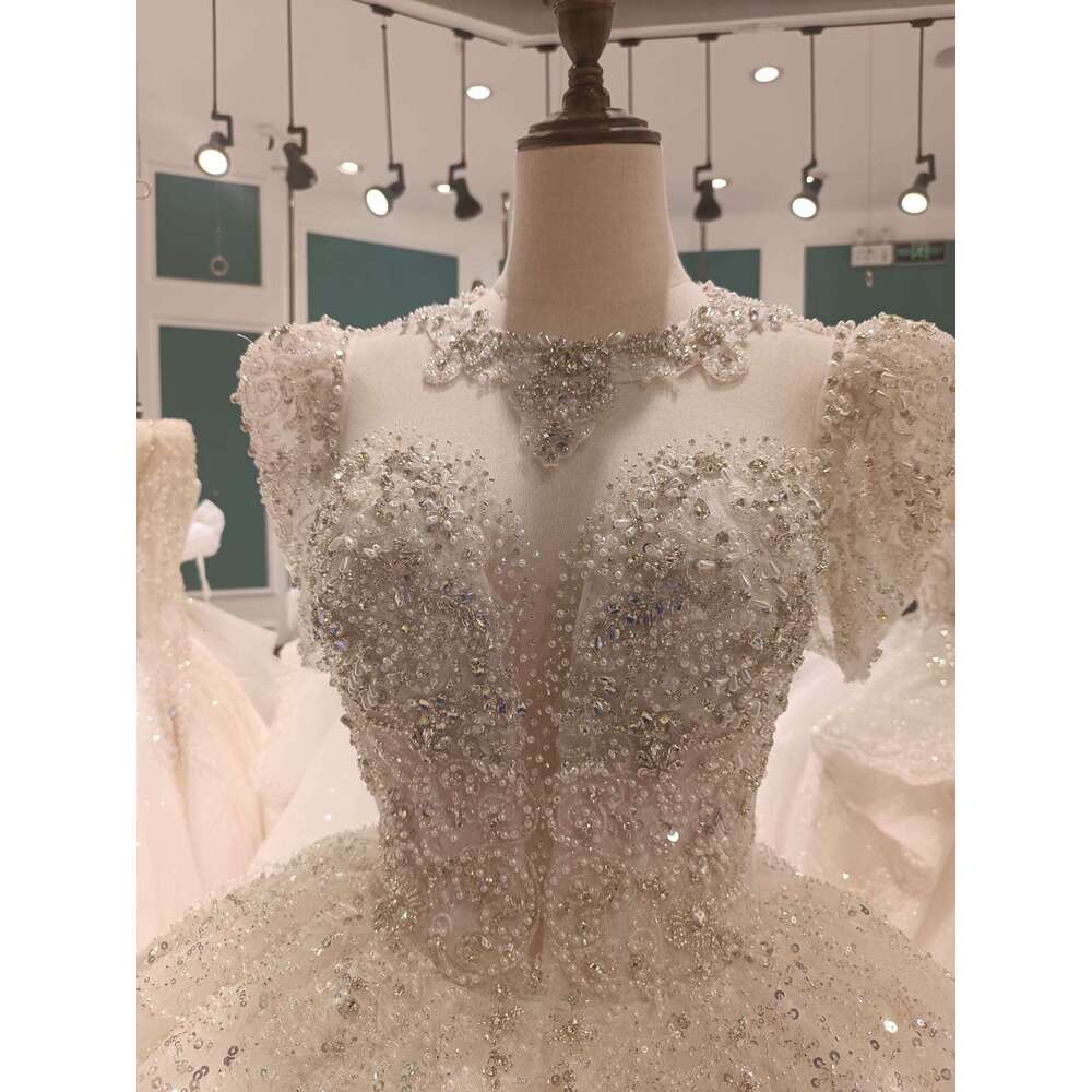 Kisswhite Green Collection pearls short sleeves wedding glitters Crystals Ball Gown puffy Bridal dresses