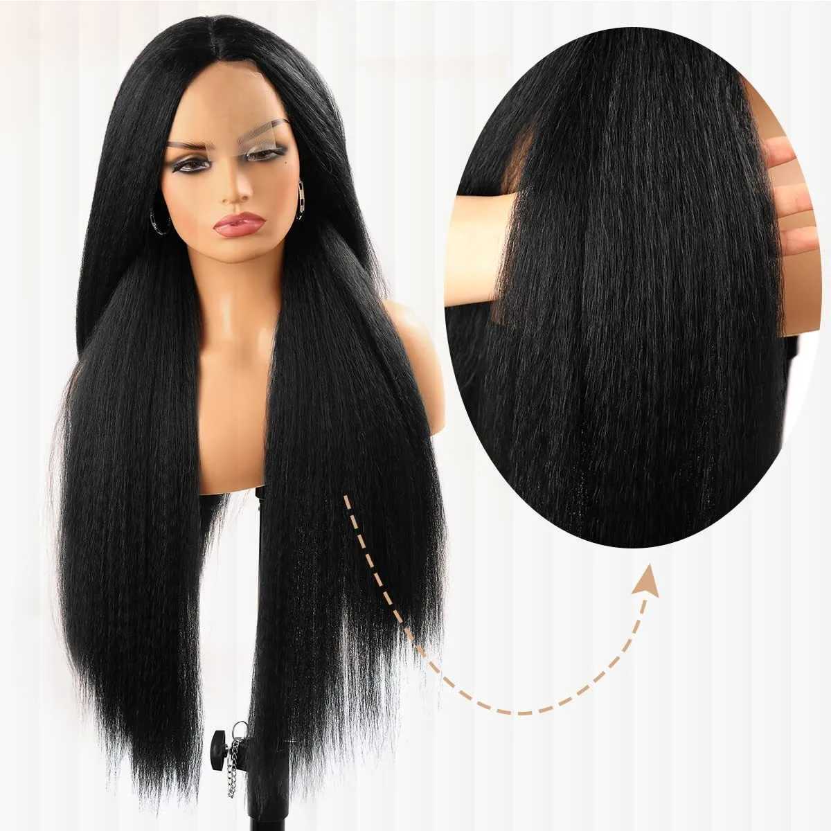 Kinky Straight Synthetic Lace Front Wig Yaki Straight 41 Lace Frontal Wigs Yaki Lace Front Wigs for Black WomenXJ241008