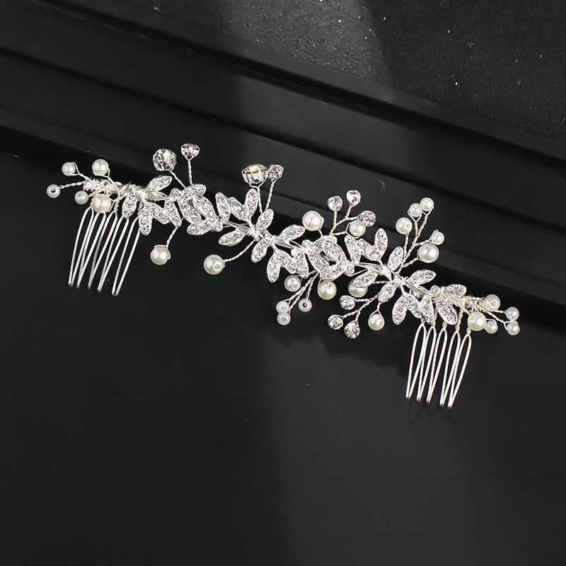 Wedding pearl leaf crystal hair comb with headwear suitable for women brides queens parties weddings bridal hair accessories jewelry W241007