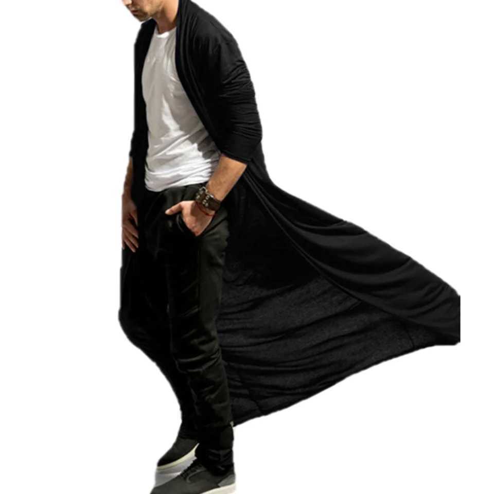 Mens solid color long sleeved open top thin open front trench coat autumn casual coat W241007