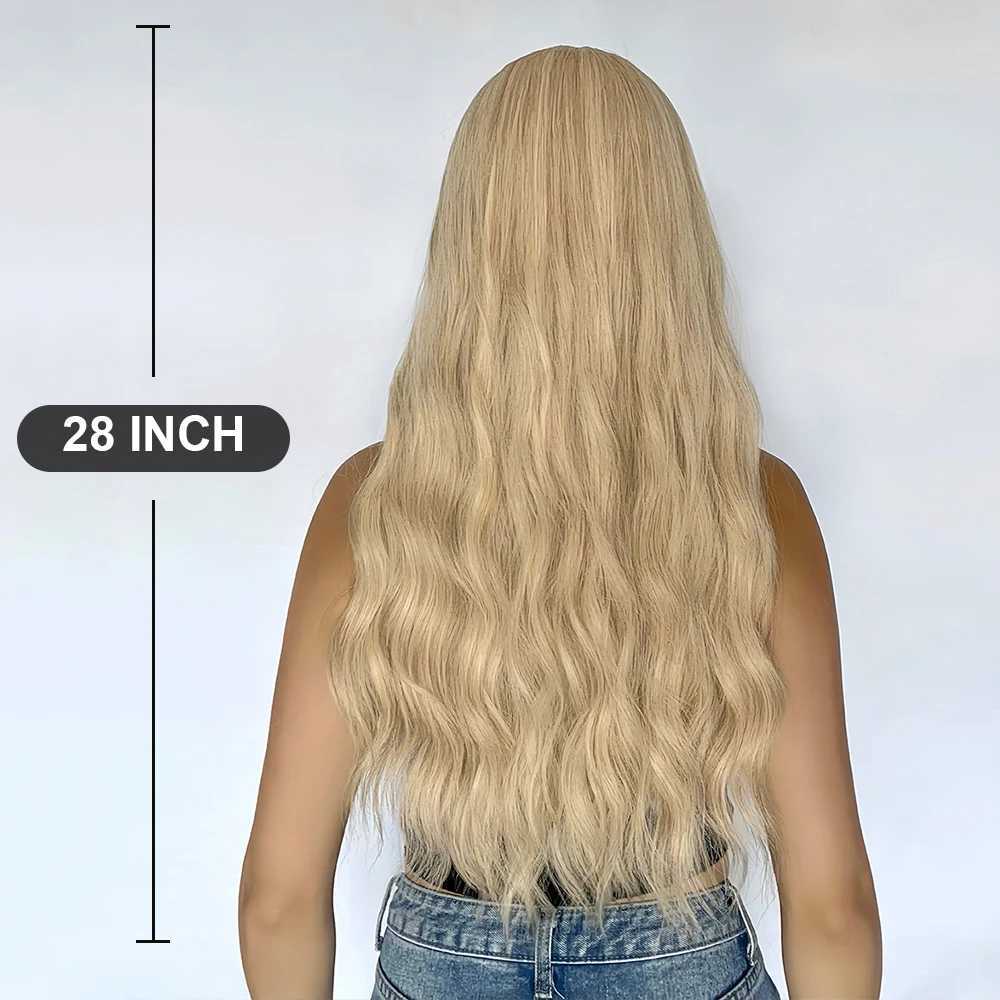 Blonde Long Curly Synthetic Wigs for Women Light Yellow Body Wave Natural Hair Wig for Cosplay Heat Resistant Hair With BangsXJ241008