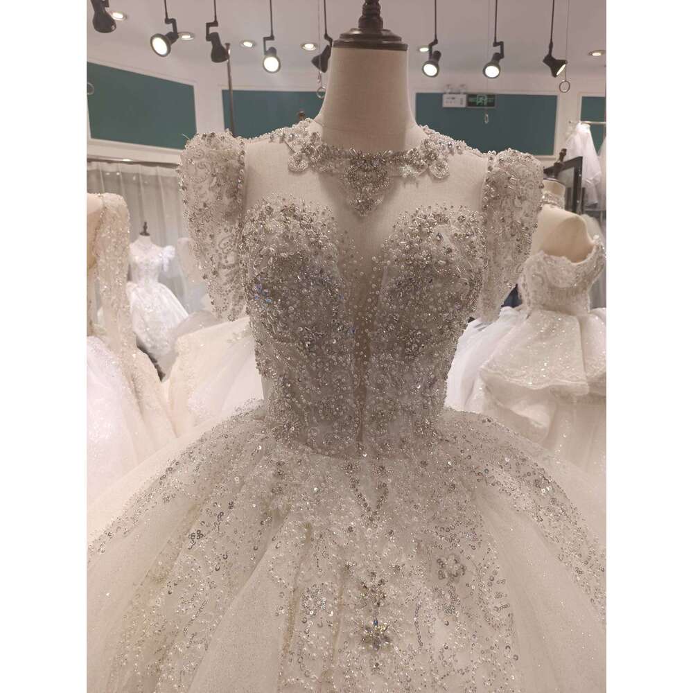 Kisswhite Green Collection pearls short sleeves wedding glitters Crystals Ball Gown puffy Bridal dresses